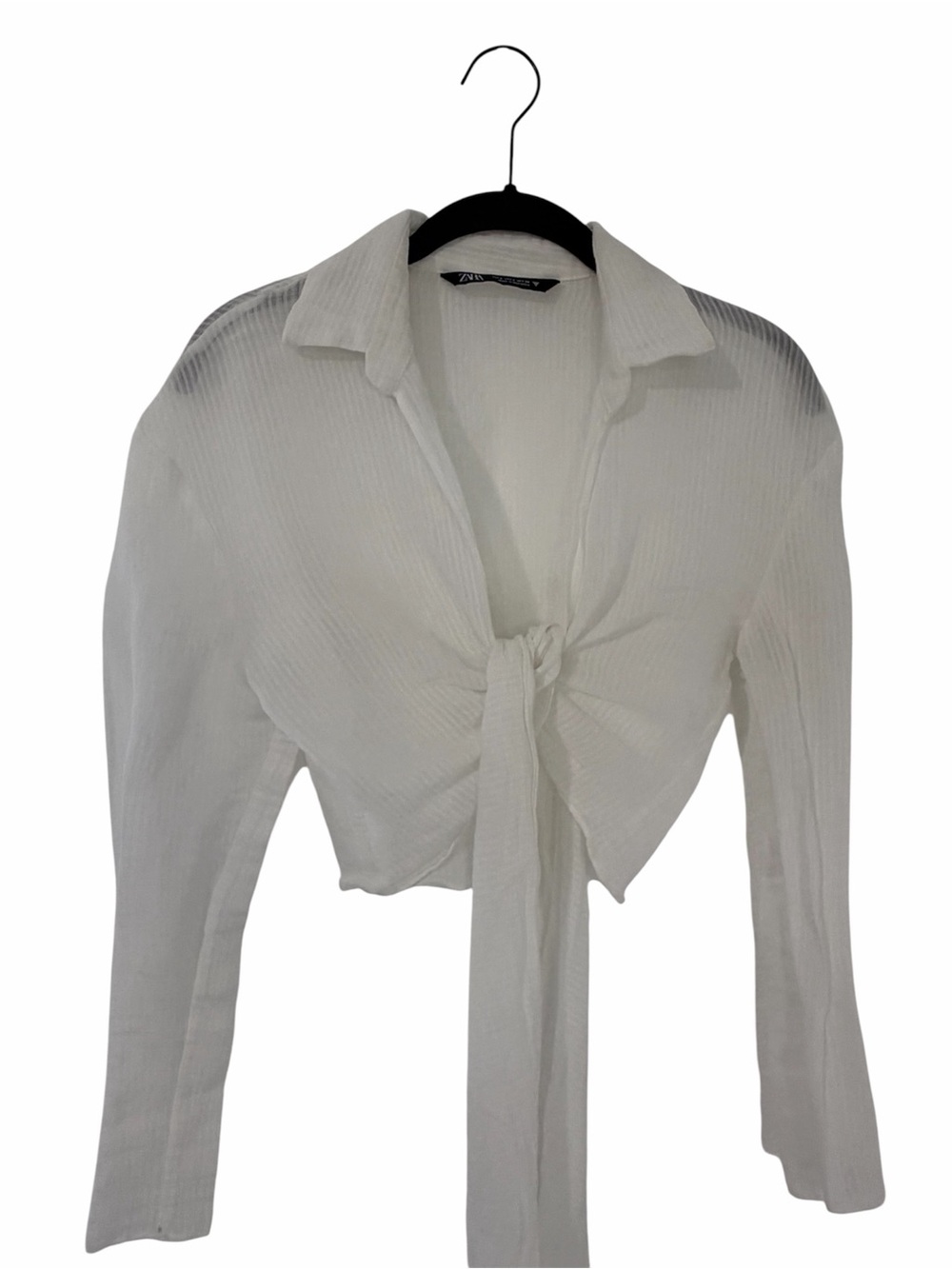 Zara White Tie-Front Cropped Blouse